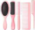 5Pcs Pink Hair Brushes for Women Hair Comb Set Detangler Brush for Men and Women Wet, Dry, Curly and Straight Hair by ProSuites