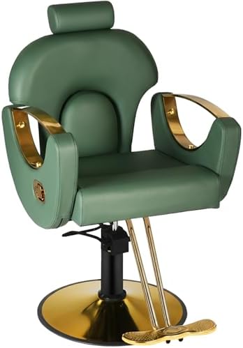 Reclining Barber Salon Chair for Hair Stylist, Professional Hair Stylist Chairs with Heavy Duty Hydraulic Pump, Hairdresser Braiding Styling Shampoo Chair for Spa Home Euipment, Dark Green Gold by FELIVINE