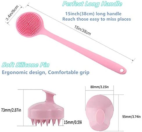 Silicone Body Scrubber & Scalp Massager, Long Handle Shower Brush, Exfoliating Scrubber for Men, Women & Kids - Image 3