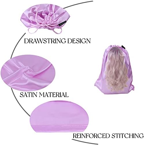 GONGKANGYUAN 12 Pcs Satin Wig Bags with Drawstring Satin Bag for Packaging Hair Extensions Wigs Soft Silk Pouches Hair Tools Storage Bags for Home and Salon (Violets) - Image 2
