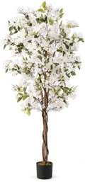 Goplus 6 FT Bougainvillea Artificial Tree, Faux Flower Tree in Pot with 910 Flowers, 105 Leaves, Real Wood Trunk, Tall Fake Floor Plant, Artificial Plants for Indoor Bedroom Living Room Decor, White by Goplus