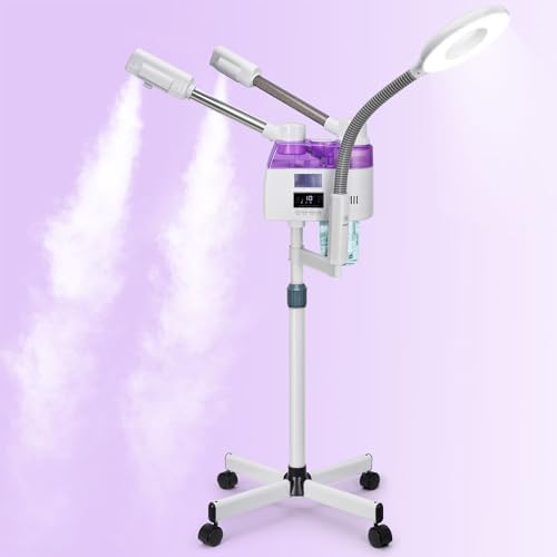 3 in 1 Facial Steamer,Professional Facial Steamer with 5X Magnifying LED Lamp, Esthetician Steamer with Hot & Cold Mist, Face Steamer On Wheels for Salon Spa Beauty Skin Care by JOSTZHXIN