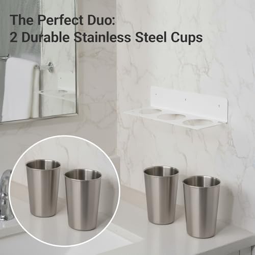 Hair Tool Organizer Wall Mount, Stainless Steel Hair Tool Holder with 2 Heat-Resistant Cups, Curling Iron Holder for Vanity, Hot Tools Organizer with PVC Ring,Hair Dryer Holder for Bathroom, BANJEKT - Image 4