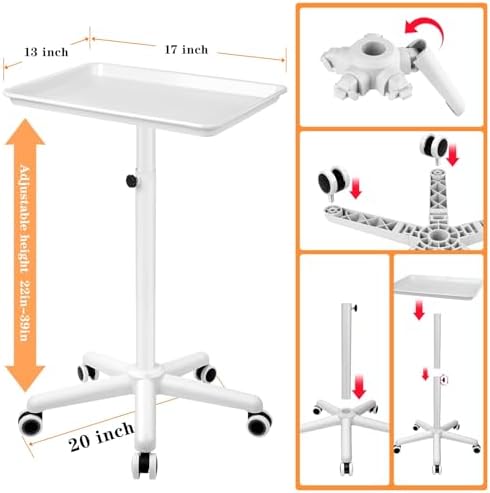 Salon Tray on Wheels, Salon Rolling Tray with Adjustable Height, White - Image 5