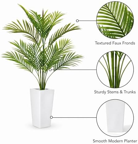 Garvee Artificial Palm Tree, 4.5FT Tall Faux Tropical Areca Plants with White Tall Planter, Fake Potted Tree with Lifelike Leaves, Indoor & Outdoor Plant for Living Room Bedroom Home Office Decor - Image 5