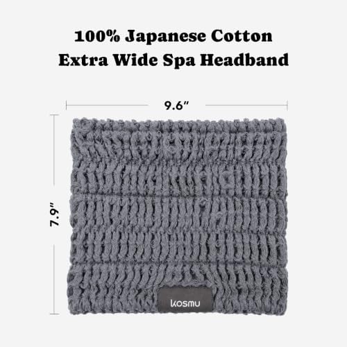 Luxury Organic Japanese Cotton Waffle Spa Headband for Women | Adjustable Towel Headband with Magic Tape | Makeup, Face Washing, Facial, Cosmetic & Skincare, Gift for Her Self-Care (Smoke Grey) - Image 2
