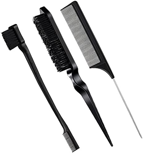 Geiserailie 3 Pcs Slick Back Hair Brush Set Bristle Brush, Black by Geiserailie