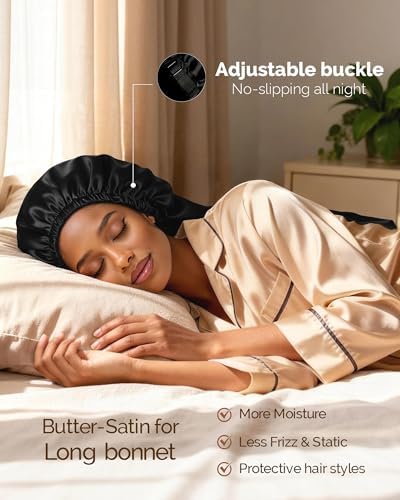YANIBEST Adjustable Satin Sleep Bonnet, Double Layer Extra Long Hair Bonnet - Image 2