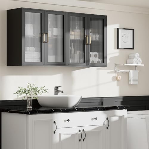 Furnaza Black LED Wall Storage Cabinets with Adjustable Shlelf by Furnaza