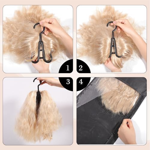 4 Pack Wig Storage Bags with Hanger, 24 Inch, Black - Image 4