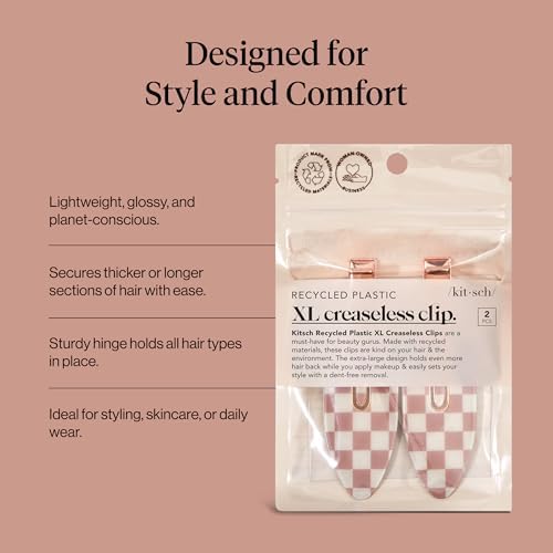 Kitsch Creaseless Hair Clips for Women - Checkered Terracotta, 2pcs - Image 5