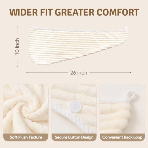 2 Pack Microfiber Hair Towel Wraps, Quick Dry Turbans, White & Blue - Image 2