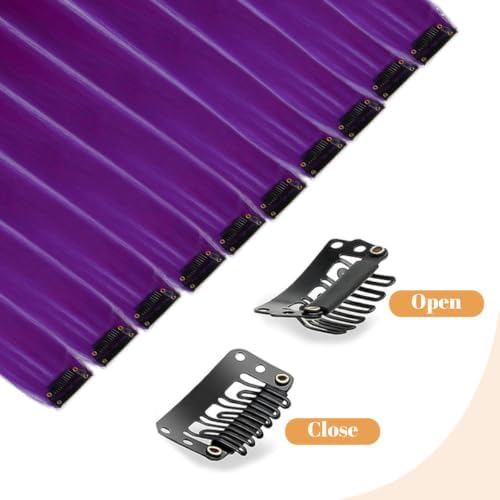 Purple Colored Clip in Hair Extensions, Synthetic Hair for Girls - Image 5