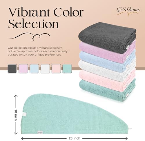 Lili&James 100% Cotton Hair Towel Wrap for Women & Kids – 420 GSM Quick Dry Hair Turban with Double Button Loop, Anti Frizz Non Microfiber Hair Drying Towel for Curly, Long & Thick Hair (White+Aqua) - Image 2