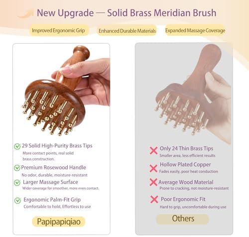 Meridian Massage Brush for Belly, 29 Teeth H62 Brass Copper Massage Tool, Belly Massage Brush for Body and Scalp, Chinese SPA Gua Sha Tool for Body 黄铜经络刷 经络刷 - Image 5
