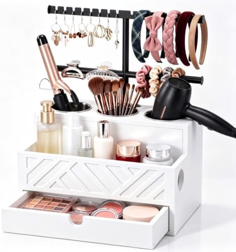 Xuhal Hair Tool Organizer Hair Dryer Holder, Headband Rack & Drawer, White by Xuhal