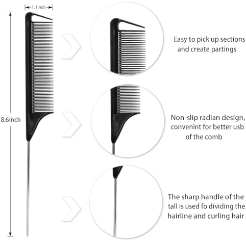 4PCS Wide Tooth & Rat Tail Hair Combs Set for Men & Women(Black+Purple) - Image 5
