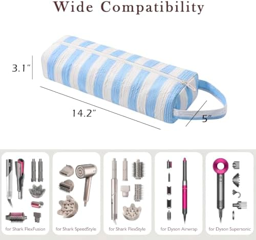 RSRSLEII Striped Hair Tools Travel Bag, Portable&Foldable, Blue&White - Image 2