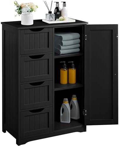 Yaheetech Small Bathroom Storage Cabinet with 4 Drawers & Door, Black by Yaheetech