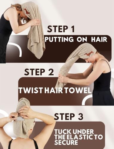 InnoBeta Dachshund Hair Towel for Women, 41"x25" Hair Wrap, Brown - Image 4