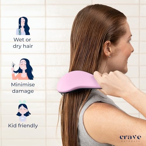 Crave Naturals Glide Thru Detangling Brush For Natural, Curly, Straight, Wet or Dry Hair - Gentle Detangler Brush Styling Tool for Adults, Kids, Toddlers and Little Girls - 8.4x3.4", Pink - Image 6