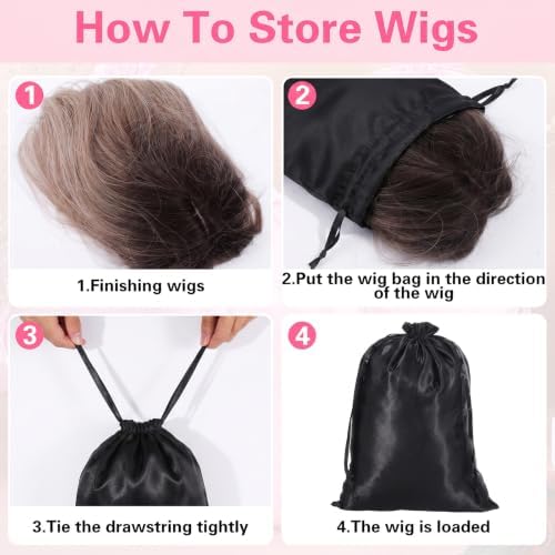 6 Pcs Satin Wig Bags With Drawstring, 13×9.8 Inch Silk Wig Storage Bags - Image 4