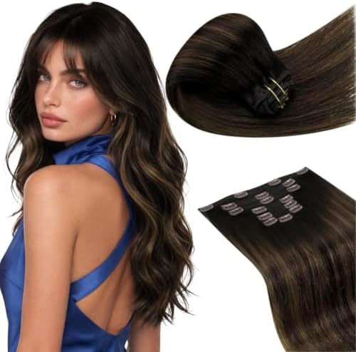 LaaVoo 150g Clip in Extensions Real Human Hair Espresso Light Brown by LaaVoo