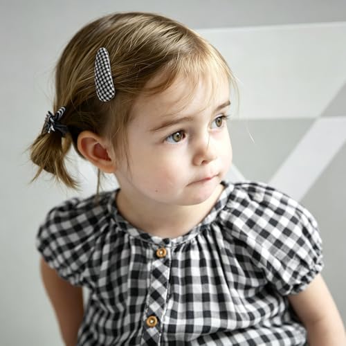 Pan Pinmamal retro sweet and cool baby hair clip, 2-inch black and white checkered cotton hair accessory, 20 piece set of non slip fully covered hair clips, suitable for babies and children - Image 5