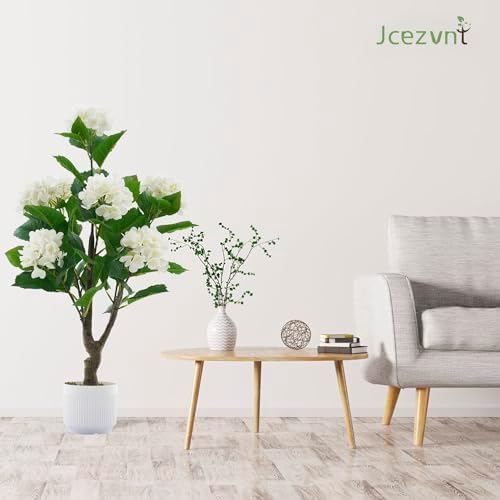 Artificial Hydrangea Tree 2 Pack, 3FT Faux Hydrangea Plant in Pot with White Flowers, Greenery Potted Plant for Indoor Outdoor Office Home Porch Decor, White - Image 4