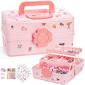ZOOFOX Hair Accessories Organizer for Girls, Cute Cartoon Pink 3-Tier Storage Box with Handle and Lock, Multi-Purpose Case for Hair Bows, Clips, Scrunchies, Jewelry and Crafts by zoofox
