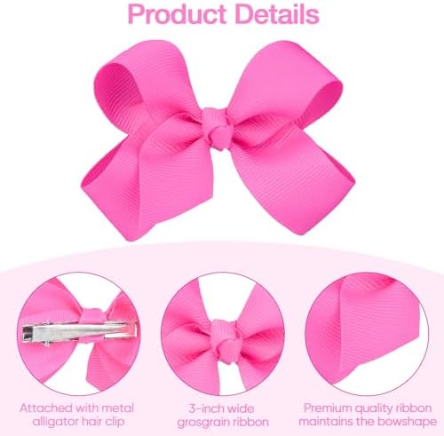 3 Inch Hot Pink Hair Bow Clips for Girls - Set of 2 - Image 2
