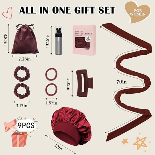 ZILAMPU Hair Curler, 70' Soft No Heat Curling Headband Wrap for Overnight Curls, Women Long Wave Curl Hair Rollers - Reddish Brown, 9 PCS Curling Rods Gifts Set - Image 6