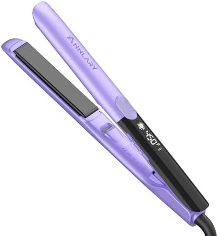 Annlary Hair Straightener 1 Inch Flat Iron and Curler 2 in 1 Titanium Ceramic Ionic Dual Voltage Straightener with Heat-Resistant Silicone, for Less Frizz, Shinier & Smoother by ANNLARY