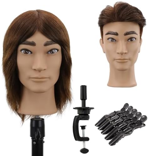 Male Mannequin Head Barber Mannequin Head Male Cosmetology Manikin Head For Cutting Styling With Doll Head for Hair （Dark Brown） by WDQXCQA