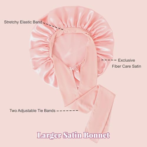 2 Pcs Large Satin Silk Bonnet for Sleeping Women, Adjustable Hair Bonnets with Tie Band, Silk Bonnet Sleep Cap for All Hair - Image 3