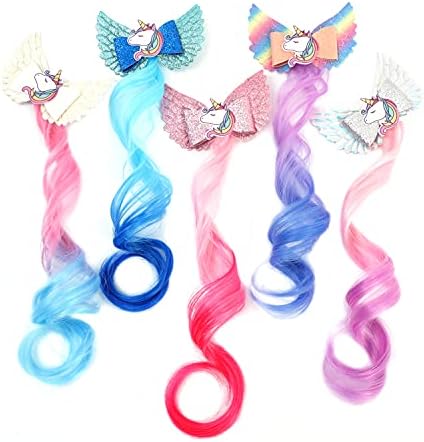 5- Colored Angel Wings Hair Bows Hair Extensions For Girls, Glitter Unicorn Hair Accessories (5PCS) by JIUSERLU
