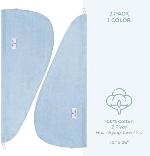 American Soft Linen 100% Cotton Hair Towels for Women, Head Towel Cap, Cotton Hair Turban Towel Wrap for Long Curly Anti Frizz Hair, Soft and Absorbent Cotton Hair Towels 2 Pack, Sky Blue - Image 4