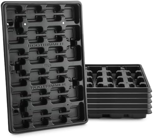 24 Cell Nursery Pots Trays 5 Pack (17"x11"x1.6"), Reusable Plant Pot Tray for Holding 2.8 inch (7CM) Square Nursery Pots, Durable Plastic Carrying Seed Starter Tray with Drain Holes (Black) by RooTrimmer
