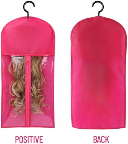 12PCS Wig Bag Hair Extension Holder Wig Storage Wig Holder for Multiple Wigs Hair Extension Hanger Hair Extension Storage Wig Organizer for Multiple Wigs (6PCS BLACK &6PCS HOT PINK) - Image 2