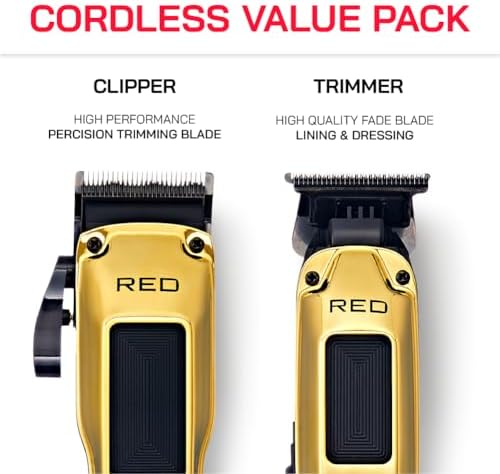 Red by Kiss Cordless Clipper & Trimmer Combo Set for Hair & Beard Grooming, Professional Fade Clipper with Precision T-Blade Trimmer, Rechargeable Haircut Kit for Home & Barber Use (Gold) - Image 2