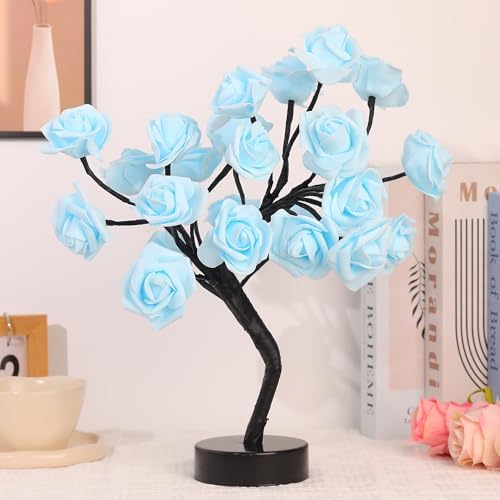 Drawelry Rose Flower Tree Lamp - LED Rose Tree Table Lamp USB/Battery Powered Artificial Bonsai Flower Night Light for Bedroom Living Room Party Wedding Birthday Decor (Blue) - Image 2