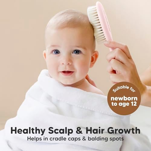 Wooden Baby Hair Brush Set for Newborns, Toddler Comb (Blush, Regular) - Image 3