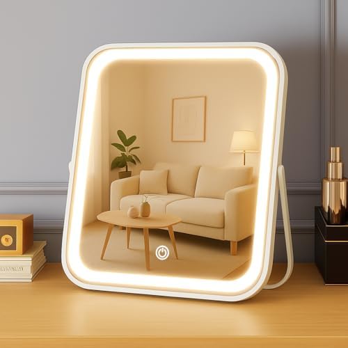 YEKKOPT Rechargeable Vanity Mirror with Lights,8x10 Inch 3 Color Lighting Portable Makeup Mirror with Touch Screen Adjustable LED Lights,Desk Mirror for Travel, Home by Unknown