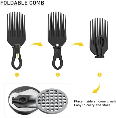 WTTORDE Silicone Curl Brush with Pick Comb, Hair Twist Curling Comb for Afro Curls, Small Holes Curler for Men Women Boy Girl, Gray, 1 Piece - Image 5