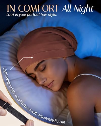 OLESILK 100% Mulberry Silk Bonnet for Sleeping Women, Hair Wrap for Curly Hair Care, Real Silk, Not Satin, Reddish Brown - Image 6