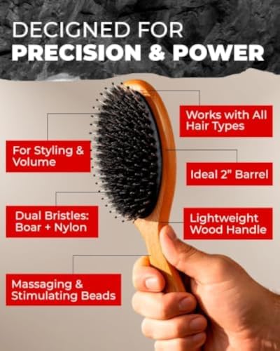 Bossman Oval Boar & Nylon Bristle Hair & Beard Brush - For Taming - Image 2