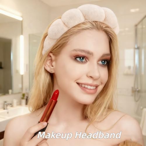 7 Pcs Spa Set, Facial Headband and Wristband Set, Skincare Accessories, College Style Girl Idea Gifts, Hair Accessories for Women and Girls (Khaki) - Image 3