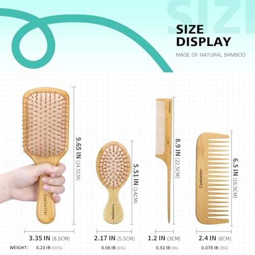 Bamboo Hair Brushes & Comb Set for Women,Men & Kid for Detangling - Image 5