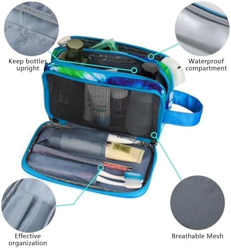 Tie Dye Toiletry Bag for Girls, Travel Toiletry Bag for Teen Girls Cosmetic Bag Makeup Bag Waterproof Hanging Wash Bag Toiletries, Blue - Image 3