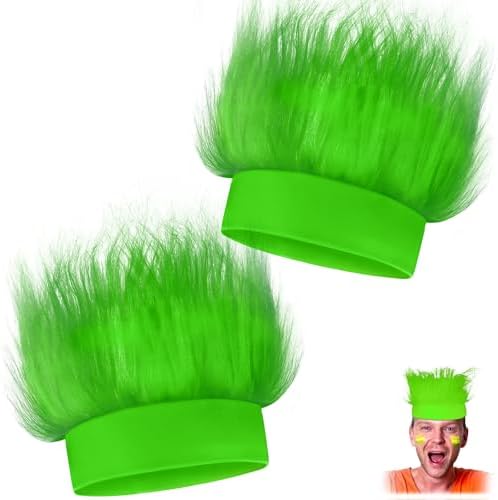 Novelty Place 2Pcs Green Hairy Costume Headband - Fun and Fuzzy Crazy Hair Wig Troll Hair Costume Accessories - Perfect for Sports Parties, Costume, Cosplay, and Halloween - Fit Kids, Teens and Adults by NoveltyPlace